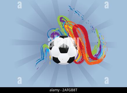 Multicolore di pennellate e di calcio palla su sfondo bianco. Illustrazione Vettoriale