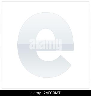 La lettera e, reso bianco e grigio, mezzo-e-mezzo. Stessi colori di capovolgere e utilizzato nel telaio. Su sfondo bianco Foto Stock