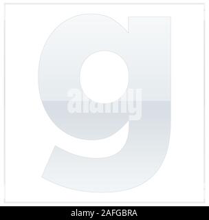 La lettera g, fatta di bianco e grigio, mezzo-e-mezzo. Stessi colori di capovolgere e utilizzato nel telaio. Su sfondo bianco Foto Stock