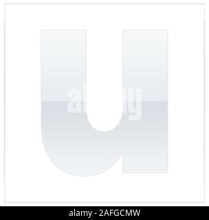 La lettera u, reso bianco e grigio, mezzo-e-mezzo. Stessi colori di capovolgere e utilizzato nel telaio. Su sfondo bianco Foto Stock