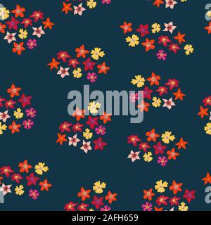 Grappoli di fiori seamless pattern. Rosa Rosso Giallo Arancio Blu ditsy sfondo floreale. Ripetere la piastrella narciso, Daffodil, Buttercup. Disegnata a mano la molla Foto Stock