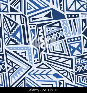 Vettore design tessile - stile etnico boho pattern. Seamless piastrella di sfondo. Colori blu. Illustrazione Vettoriale