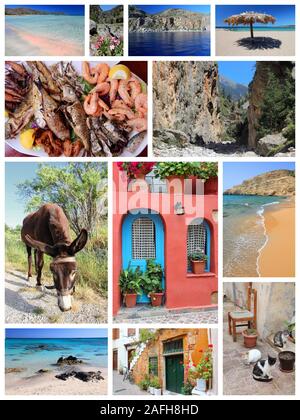 Creta isola i punti di riferimento - viaggi luoghi collage dalla Grecia. Foto Stock