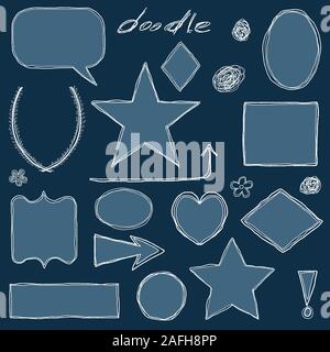 Doodle illustrazione raccolta con varie specie di fiori e foglie. Floral scribble set. Illustrazione Vettoriale