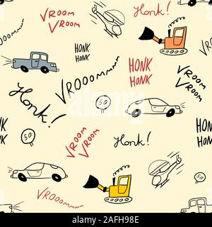 Kids lenzuolo design - seamless disegno auto texture. Illustrazione Vettoriale