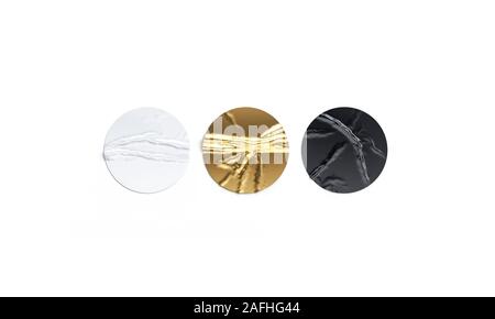 Set di adesivi sgualciti nero, bianco e oro, isolati Foto Stock