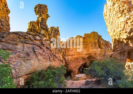 Bizzarra formazione rocciosa a Stadsaal, Cederberg Wilderness Area, Sud Africa Foto Stock