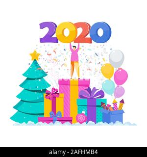 Piccolo uomo è in piedi su una pila di scatole. Illustrazione Vettoriale