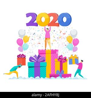 Piccolo uomo è in piedi su una pila di scatole. Illustrazione Vettoriale