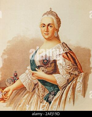 Imperatrice russa Catherine II. La litografia a colori di 1893. Foto Stock