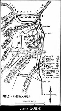 . Minty e la cavalleria [risorsa elettronica]: una storia di cavalleria campagne di eserciti occidentali. s nearLafayette di fanteria, e la cattura di un paio di tutti i dubbi quanto alla pre-scene di Longstreet e gli scopi di Bragg, re-è stato spostato da Rosecrans, e l'immediato e rapido con-centration dell'esercito su Crittenden ordinato. McCookwas poi cinquanta e Thomas a trenta miglia da Lee andGordons Mills! Skirmishing costante si è verificato su tutte le strade leadingout del Pea Vine Valley generale pusheda Steadman reconnoissance da Rossville a Graysville, e al di là di,ma non andare per quanto Ringgold, non Foto Stock