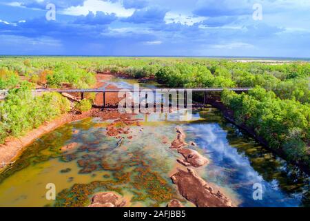 Vista aerea di Minnie Ponte sul Fiume Fitzroy, Willare, West Kimberley, Australia occidentale Foto Stock