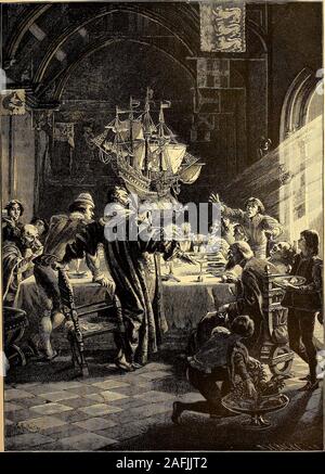 . Schizzi di carattere di romanticismo, fiction e il dramma. evated swashbuckling, la sua aria di autorità, i suoi occhi di innesco e la persuasiva intona-zioni della sua voce. Come deve esse hanno dato maestà e di forza per le sue parole, come cast-ing da parte sua mappe e grafici e rigetti in mare per un periodo di tempo la sua pratica e scientificlore, il suo spirito visionario ha preso fuoco presso le obiezioni dottrinali dei suoi avversari e li hemet sul loro proprio terreno ! Washington Irvings Columbus. La vecchia storia di Columbus dimostrando al Consiglio la possibilità di uovo makingan stand su estremità è illustrata nei disegni engra Foto Stock