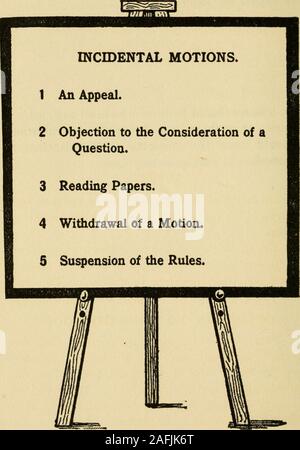 . Dodici lezioni di diritto parlamentare, sulla base di regole parlamentari reso facile. Tempo di Whichto rinviare. Eseguire l'ultimo e perdere di Ad-journ. Ora un emendamento alla principale ques-zione. Accanto una questione di privilegio. (Answerit.) quindi modificare l'emendamento n. Ora spostare23 a rinviare a tempo indeterminato (fuori ordef). NcalTo rinviare (votazione verso il basso). Ora spostare thePrevious questione (Carry it). Mettere Ultima modifica-mento di voto (Carry it). Emendamento modificato(carry). Ora la questione principale modificato(carry). Spostare l'aggiornamento. Da questo momento i membri sono diventati batterie accu-tomed a chiamare i propri nomi in obtainingthe pavimento, Foto Stock