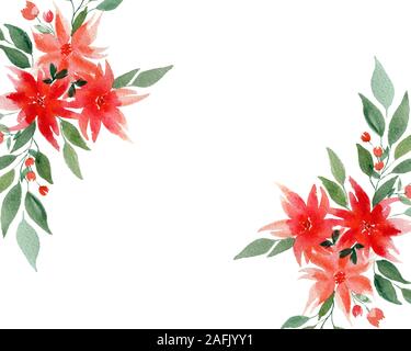 Acquerello bordo floreale con copia spazio per il testo, floreali illustration design per la carta o un invito isolato su bianco Foto Stock