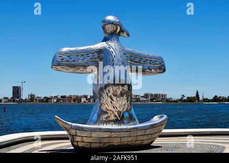 Perth, WA, Australia - 30 Novembre 2017: scultura denominato primo contatto da indigeni artista Laurel Nannup, situato sulla banchina di Elisabetta nella capitale o Foto Stock