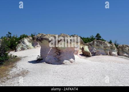 La Bulgaria, fenomeno naturale formazione di roccia denominata fungo rocce aka funghi in pietra, situato nel piccolo villaggio Beli Plast nei pressi di Kardzhali Foto Stock