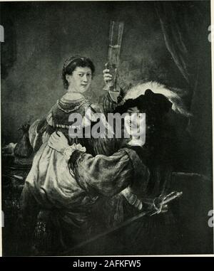 . Rembrandt : la sua vita e il suo lavoro e il suo tempo. Lì, senza ombra di vincolo o di vergogna-facedness è quello di essere trovati. 1 Ora in possesso del Comte de Pourtales a Parigi.. Jciiibra]id( e Saskia (abonl l(^S)- (dKESDEN r.ai.LF.RV.) REMBRANDT E SASKIA 141 la coppia non sono in posa ; non hanno pensato per la galleria ; theyarc intenti sul proprio divertimento, e si divertono a theirhearts contenuto. Che cosa un ben coppia ! Con quanto ardore non red-cheeked fanciulla premere contro la gioventù, nella cui testa calda thewine ha già montato ! Accanto a lui, i suoi occhi incendiato Foto Stock