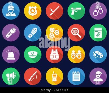 La polizia o le icone di Detective Design piatto Set cerchio grande Illustrazione Vettoriale