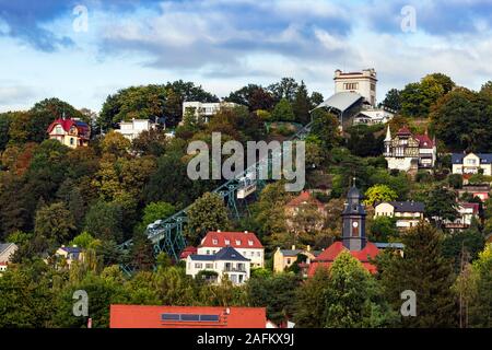 Schwebebahn in Dresden collega i quartieri di Loschwitz e Oberloschwitz ed è parte di Dresda Bergbahnen Foto Stock