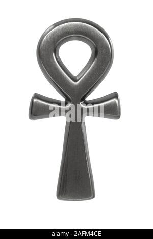 Argento ankh isolati su sfondo bianco Foto Stock