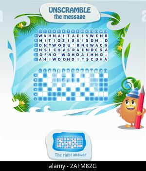 Anno nuovo puzzle per i bambini e gli adulti e sviluppo della logica, iq. Compito gioco per bambini decodificare il messaggio. Pagina stampabile per rompicapo esistente al mondo libro. Illustrazione Vettoriale