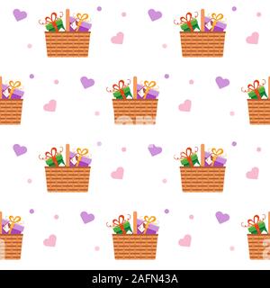 Vector pattern seamless doni su sfondo bianco. Il giorno di San Valentino, Anno nuovo, Buon Natale, compleanno, matrimoni, Festa della Mamma, Festa del papà. Festive Illustrazione Vettoriale