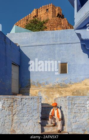 Portrait of a man with turban, Jodhpur, Rajasthan, India Foto Stock