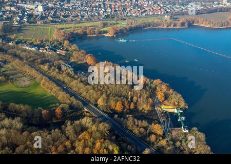 Foto aerea, Halterner serbatoio, fiume Stever, Haltern am See, la zona della Ruhr, Renania settentrionale-Vestfalia, in Germania, in vista di Haltern, DE, Europa, vista lontano, Hu Foto Stock