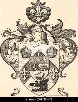 . Armorial famiglie : una directory di colleghi di coat-corazza. Nathalie, primogenita d. del Col. John Shand, Madras StaffCorps:-Edward John Gregory Alford, Esq., b. 1890. Res.- ALFORD di Manor House, Devonport (H. Coll.). O,su un chevron azure, tra capo due rose gules e inbase a Boars Head couped sable, tre fleurs-de-lys argent.. Foto Stock