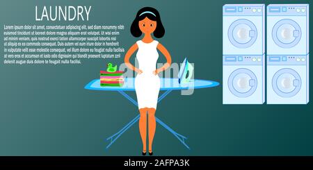 Servizio di lavanderia banner. illustrazione vettoriale. Illustrazione Vettoriale