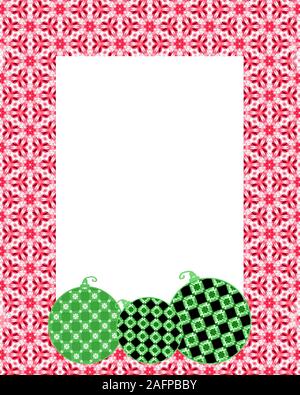 Natale rosso modello telaio verticale con verde decorato ornamenti un elemento di design modello per la vostra vacanza in background o di biglietto di auguri Foto Stock