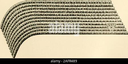 . "Armco' Ferro ruggine prodotti resistente.. Mostra un foglio ondulato ricurve per la copertura. Questi fogli possono essere curvati a qualsiasi raggio interno desiderato bendingcapacity del materiale. Noi li curva a specifiche richieste e prestare particolare attentionto esattezza. Possiamo fornire lastre curve in entrambi ^/ior 1M corru-gations, e in lunghezze da 5 a 12 piedi. Fig. 7.. Mostra foglio ondulato curva in corrispondenza di una estremità per tenda permanente. Può anche essere utilizzato per il capannone o portico di tetti. I fogli possono essere forniti in qualsiasi lunghezza stock fino a 12 piedi. Curve di ferro ondulato Fogli nero, dipinto, zincato Fig. 8. Foto Stock