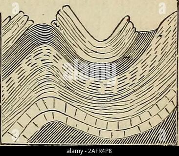 . Elementi di astronomia: accompagnato da numerose illustrazioni, una rappresentazione colorata del solare, stellare, e gli spettri nebulare e grafici celeste del nord e del sud del mondo. Fig. 48.-rocce stratificate, inclinato andhorizontal.. Fig. 49.-rocce stratificate,curvo. Aveva questo non è stato il caso, le ricchezze minerarie delle masse sarebbe sempre stata fuori della nostra portata e sullasuperficie della terra sarebbe stata una monotona pianura.come è, sebbene sia stato stimato che lo spessoredella la serie di rocce stratificate, se trovato completa in qualsiasi cosa ha interferito in luoghi, Foto Stock