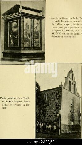 . Cartas edificantes de la Provincia de Toledo de la Compañía de Jesús. ode 1745 visitó este santuario, y lo regaló a los PP. Jesuítas del Colegiode Canarias, de donde parece pasó a la Iglesia de Religiosas Bernardasda la misma isla y sólo se usaba el Jueves Santo para depositar en el mo-numento la Sagrada Eucaristía. &Gt; Debo añadir a lo del Boletín, que es tradición en el pueblo de Tara-corte, que todavía existen las Casas donde estuvieron hospedados losMártires y yo he estado en una de ellas, que ahora sirve de Escuela pú-blica para niñas. Asimismo ha visto y reconocido por n.a. n.a. todas l Foto Stock