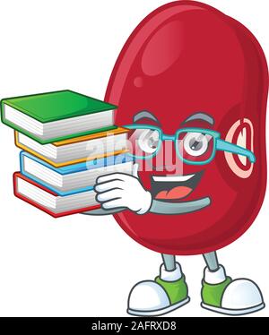 Studente con libro fagioli Adzuki su mascotte cartoon stile carattere Illustrazione Vettoriale