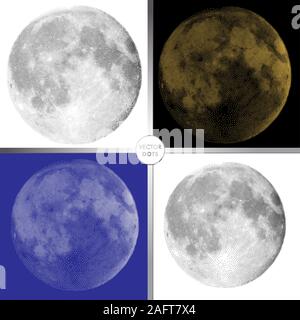 Luna vettore collezione. Spazio illustrazioni tratteggiata. Illustrazione Vettoriale