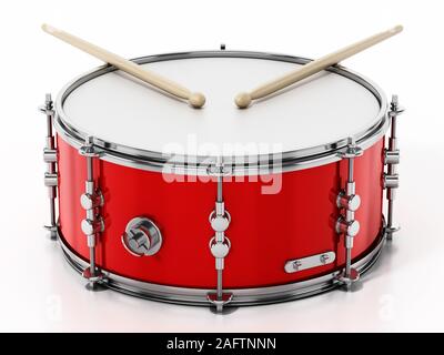 Snare drum set isolato su sfondo bianco. 3D'illustrazione. Foto Stock