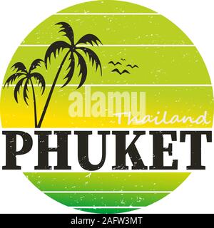 Phuket timbro di gomma logo web t-shirt design stampa su sfondo bianco Illustrazione Vettoriale