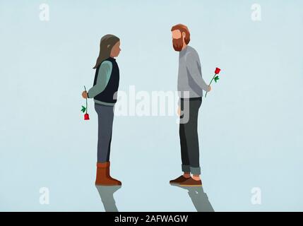 Giovane Azienda rose dietro spalle Foto Stock