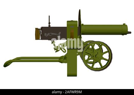 Forma poligonale mitragliatrice Maxim. Mitragliatrice isolato su uno sfondo bianco. Vista laterale. 3D. Illustrazione Vettoriale. Illustrazione Vettoriale