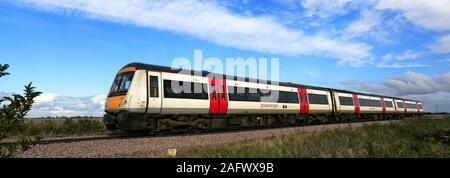 Maggiore Anglia treno, 170 202 Turbostar, Whittlesey town, Fenland, Cambridgeshire, Inghilterra Foto Stock