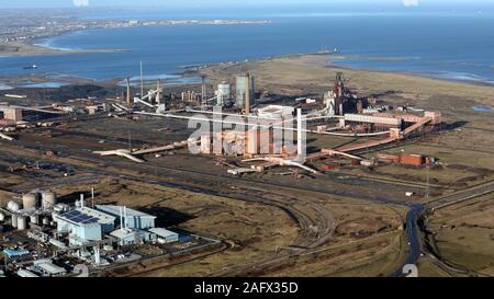 Vista aerea dell'ex Teesside Steelworks (o talvolta chiamata Redcar Steelworks) nel nord-est dell'Inghilterra, Regno Unito Foto Stock