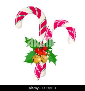 Canne di Natale con archi e decorazioni Illustrazione Vettoriale