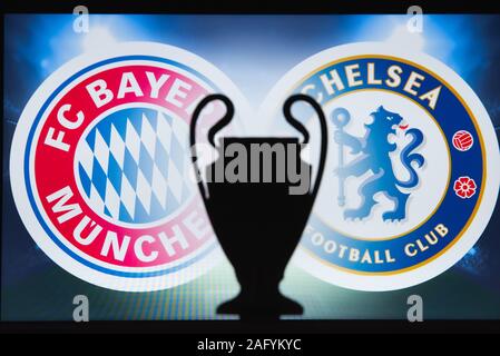 UEFA Champions League 2020, Round del 16 UCL calcio, stadio di knockout, playoff, ufficiale Adidas palla calcio 2020 Foto Stock