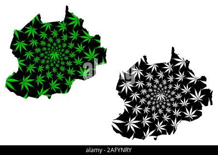 Regione nordoccidentale (regioni del Camerun, Repubblica del Camerun) mappa è progettato Cannabis leaf verde e nero, regione nordoccidentale mappa fatta di marijuana (m Illustrazione Vettoriale