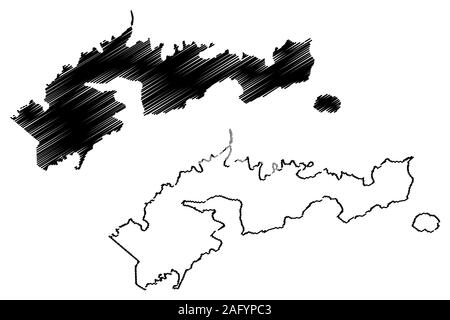 Distretto orientale, Samoa americane (costituite in famiglie disorganizzate e il territorio degli Stati Uniti, Stati Uniti d'America) mappa illustrazione vettoriale, scribble sketch abbiamo Illustrazione Vettoriale