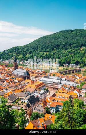 Heidelberg Città vecchia panorama vista dal castello di Heidelberg in Germania Foto Stock