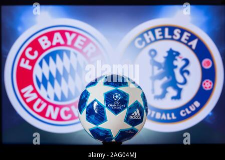 UEFA Champions League 2020, Round del 16 UCL calcio, stadio di knockout, playoff, ufficiale Adidas palla calcio 2020 Foto Stock
