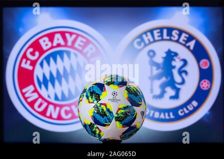 UEFA Champions League 2020, Round del 16 UCL calcio, stadio di knockout, playoff, ufficiale Adidas palla calcio 2020 Foto Stock